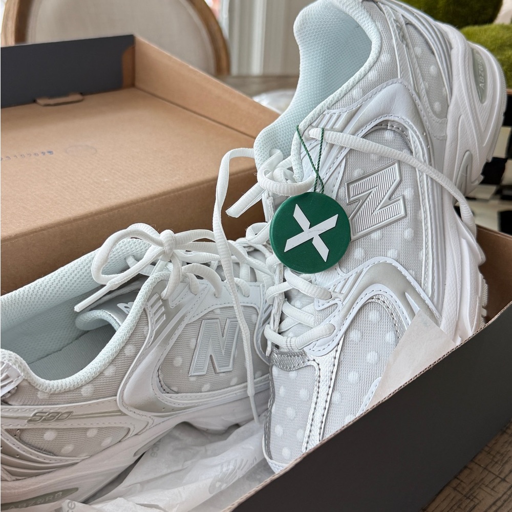 New Balance 530 Silver and White Sneakerstrending hard to find shoe!